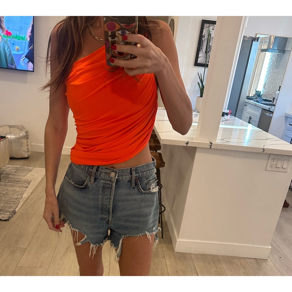 Orange One-Shoulder Top.